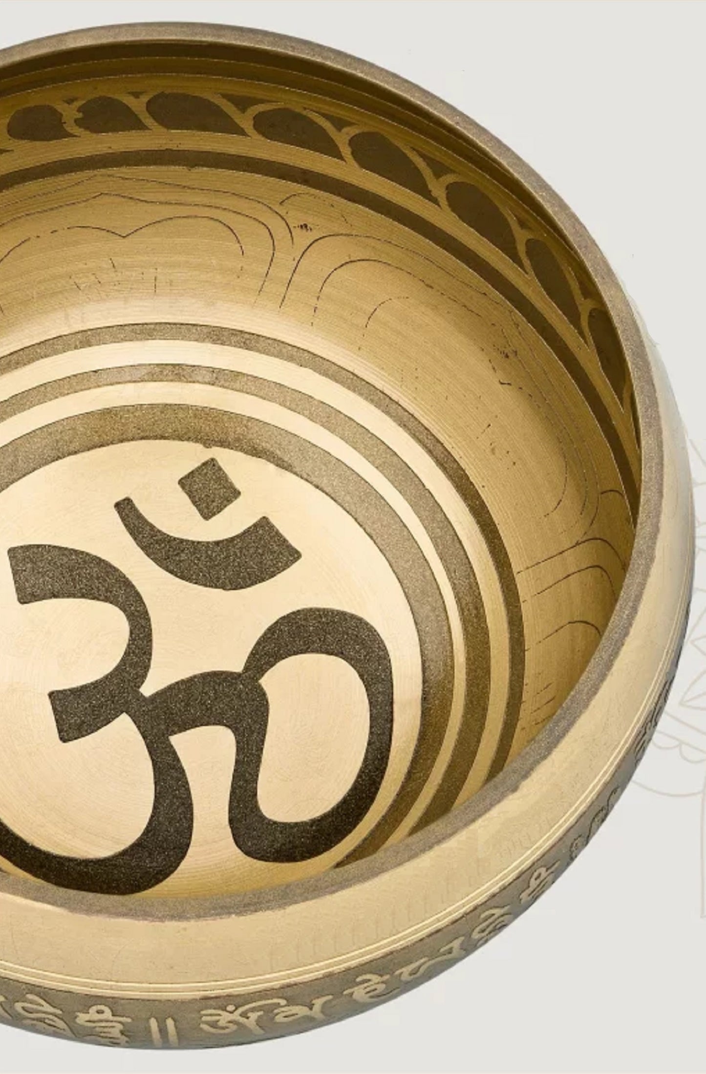 Bol chantant tibétain 10 cm – Motifs sanskrit & symbole OM | Set complet